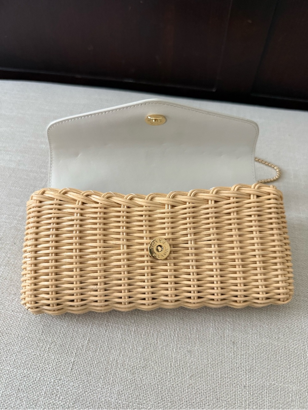 Prada Wicker Mini Bag with Cream Leather Flap and Gold Chain - Picture 13 of 14